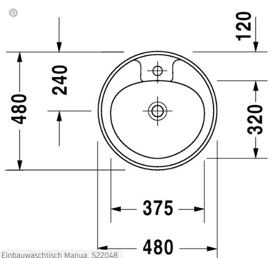 Duravit Manua &Oslash;48 h&aring;ndvask t/nedf&aelig;ldning - 1 hanehul - Med overl&oslash;b