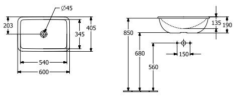 V&B Loop&Friends 60 håndvask t/nedfældning - Ceramic+ V&B Loop&Friends 60 håndvask t/nedfældning - Ceramic+