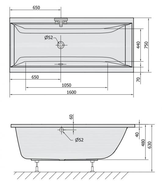 Royal Cleo badekar t/indbygning - 160 x 75 - 1 ryglæn Royal Cleo badekar t/indbygning - 160 x 75 - 1 ryglæn
