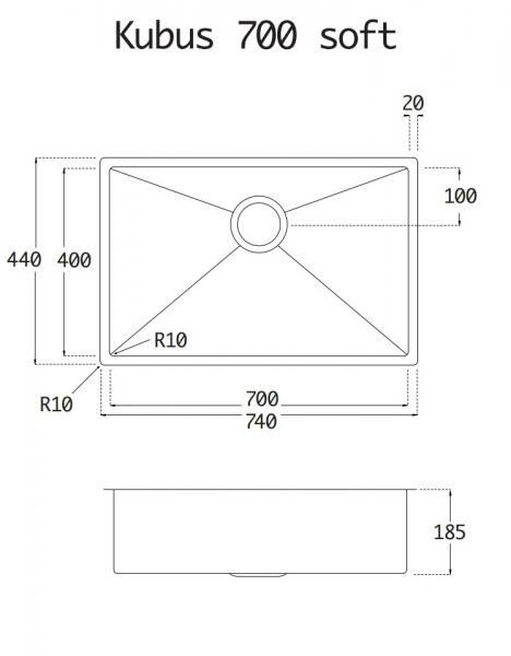 Lavabo Kubus 700 Soft k&oslash;kkenvask - Messing PVD