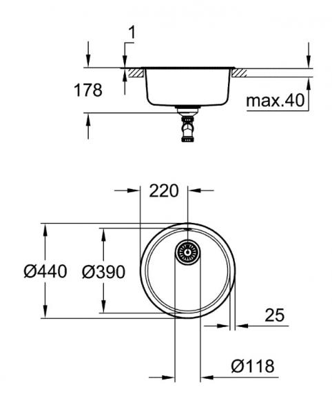 Grohe K200 rund k&oslash;kkenvask i rustfrit st&aring;l &Oslash; 44 cm