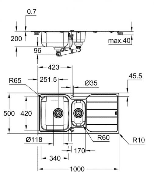 Grohe K500 køkkenvask m/skylleskål og afløbsbakke Grohe K500 køkkenvask m/skylleskål og afløbsbakke