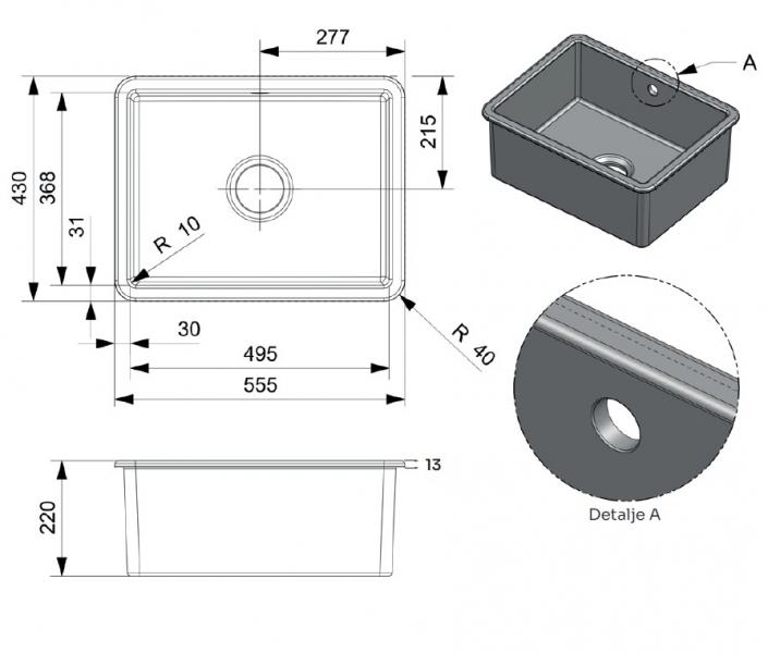 Lavabo Mararo II porcel&aelig;nsk&oslash;kkenvask - Krom afl&oslash;b