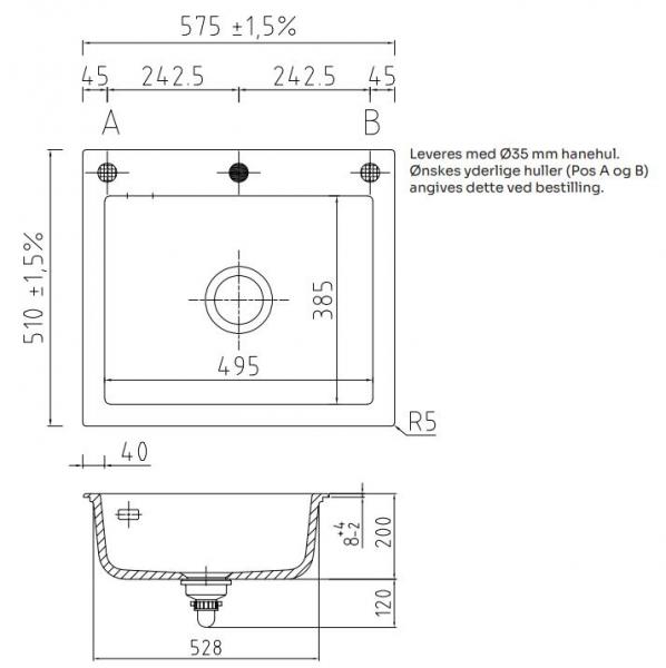 Lavabo Mera 57 porcelænskøkkenvask - Messing afløb Lavabo Mera 57 porcelænskøkkenvask - Messing afløb