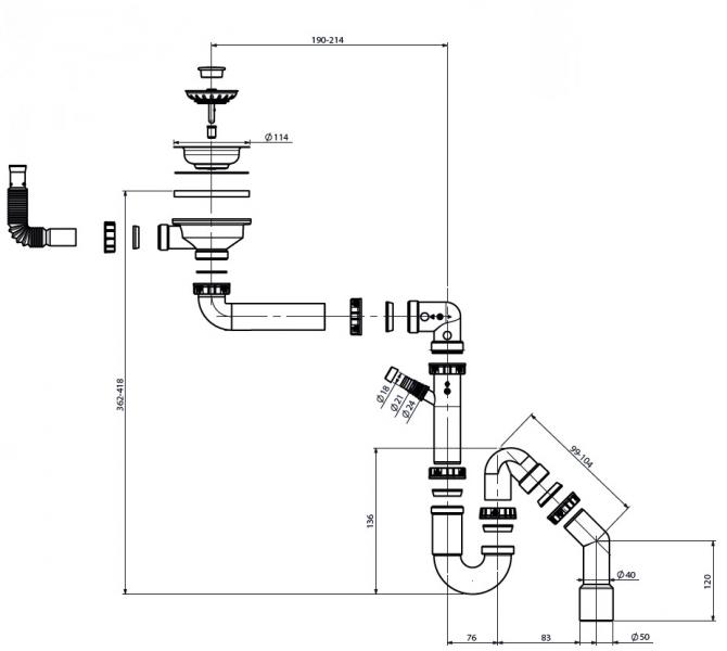 Lavabo Topline S2 bundventilsæt inkl. vandlås Lavabo Topline S2 bundventilsæt inkl. vandlås