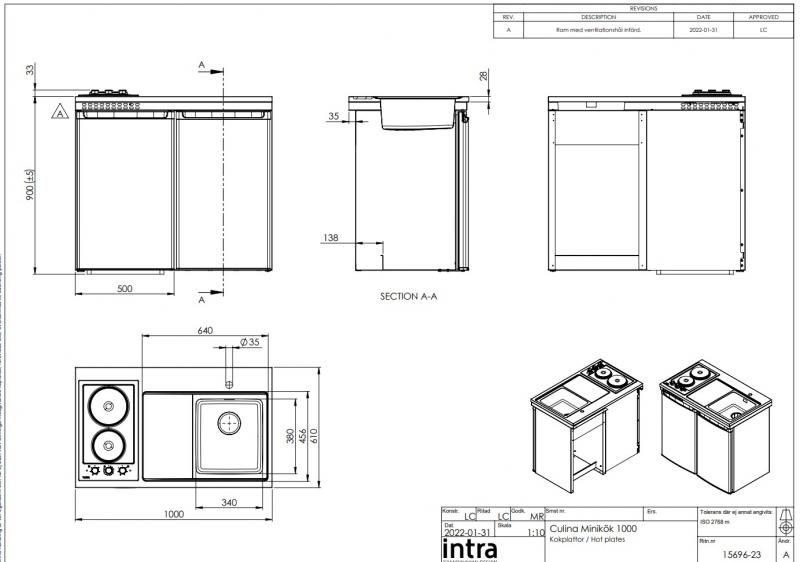 Intra Culina 100 minik&oslash;kken m/kogeplade - Venstre