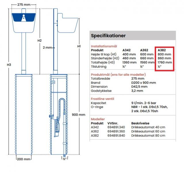 Frostfri drikkeautomat til køer og heste - 80 cm Frostfri drikkeautomat til køer og heste - 80 cm