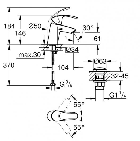 Grohe Eurosmart New h&aring;ndvaskarmatur m/push open bundventil