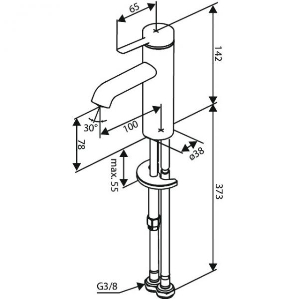 Damixa Iris S h&aring;ndvaskarmatur u/bundventil m/koldstart - B&oslash;rstet messing