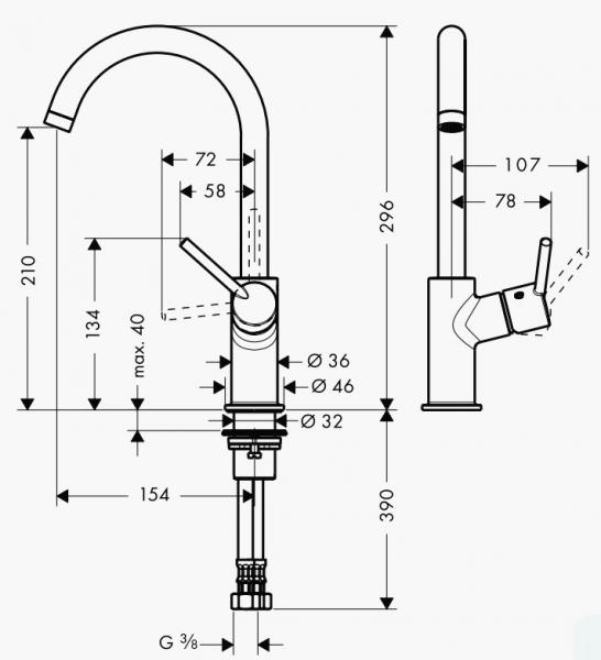 Hansgrohe Talis 200 h&aring;ndvaskarmatur m/bundventil