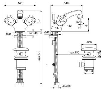 B&oslash;rma h&aring;ndvaskbatteri B7537AA m/bundventil