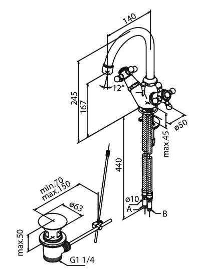 Damixa Tradition h&aring;ndvaskbatteri - H&oslash;j tud