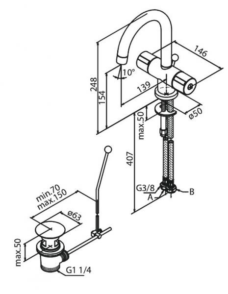 Damixa Titan h&aring;ndvaskbatteri m/svingtud og bundventil