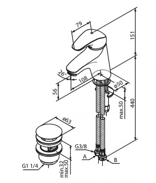 Damixa Space h&aring;ndvaskbatteri m/push-open bundventil