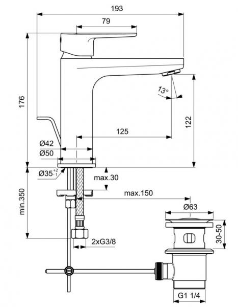 Ideal Standard Cerafine h&aring;ndvaskarmatur H120 m/bundventil - Mat sort