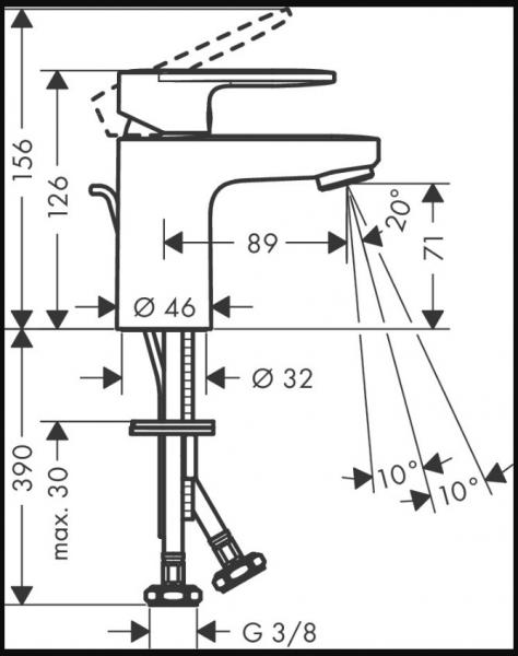hansgrohe Vernis Blend 70 h&aring;ndvaskarmatur m/l&oslash;ft-op ventil - Mat sort