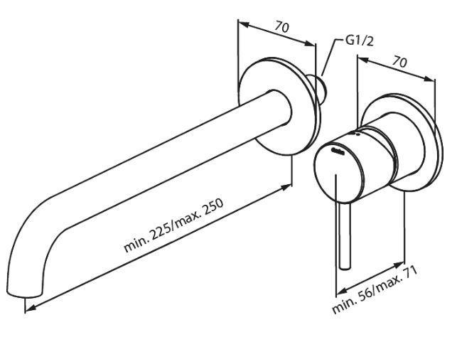 Outlet - Damixa Osier armatur til indbygning i væg 250mm - Steel Outlet - Damixa Osier armatur til indbygning i væg 250mm - Steel