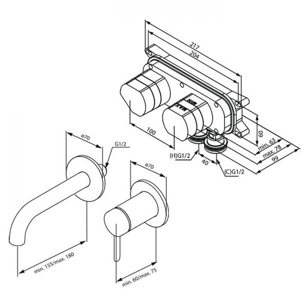 Damixa Iris komplet håndvaskarmatur til indbygning - Krom Damixa Iris komplet håndvaskarmatur til indbygning - Krom