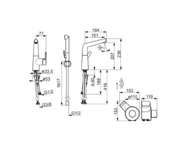 Oras Inspera 3005F h&aring;ndvaskarmatur 3 V m/Bidetta h&aring;ndbruser - Krom