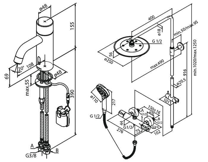 Damixa Silhouet Touchless komplet pakke til bad m/hovedbruser - B&oslash;rstet grafitgr&aring;