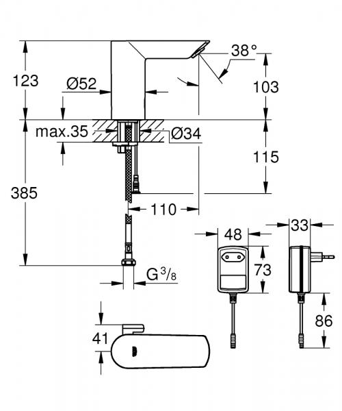 Grohe Bau Cosmopolitan E berøringsfri vandhane til 230 V Grohe Bau Cosmopolitan E berøringsfri vandhane til 230 V