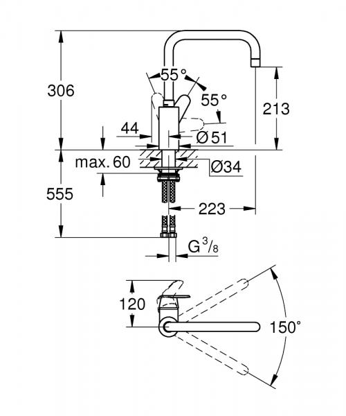 Grohe NEW Eurodisc k&oslash;kkenarmatur - Krom
