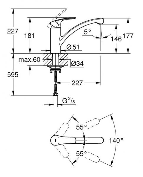 Grohe Eurosmart køkkenarmatur m/lav svingtud - Krom Grohe Eurosmart køkkenarmatur m/lav svingtud - Krom
