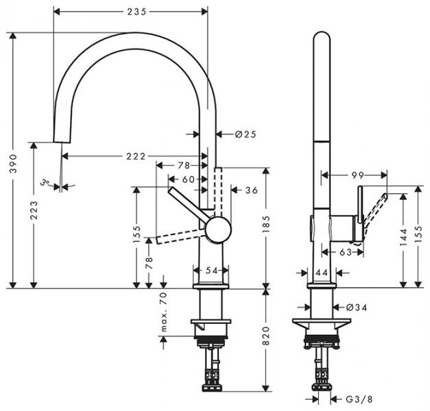 Hansgrohe Talis M54 k&oslash;kkenarmatur 1jet m/C-tud - Mat sort