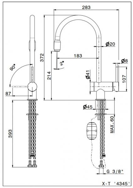 Cass&oslash;e Newform XT k&oslash;kkenarmatur m/udtr&aelig;k - Krom