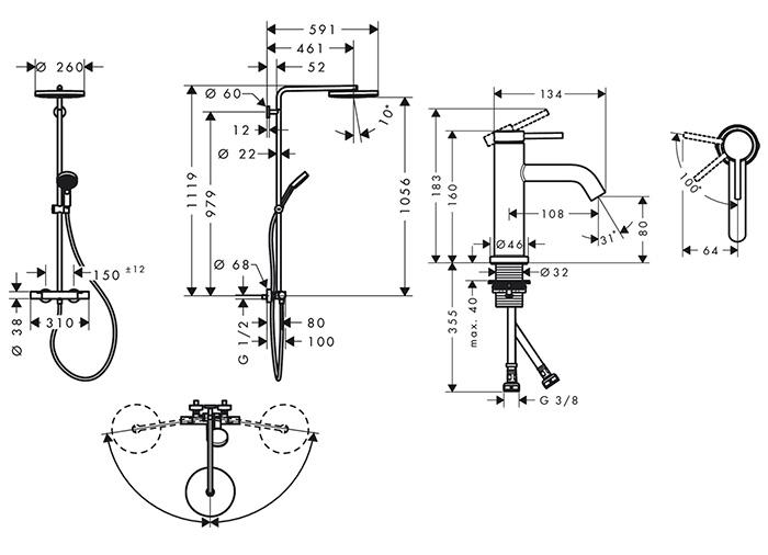 hansgrohe Pulsify S Puro & Tecturis komplet pakke til badev&aelig;relset - Krom