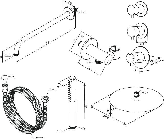 Damixa Iris XS 1 300 brusesæt til indbygning - Steel Damixa Iris XS 1 300 brusesæt til indbygning - Steel