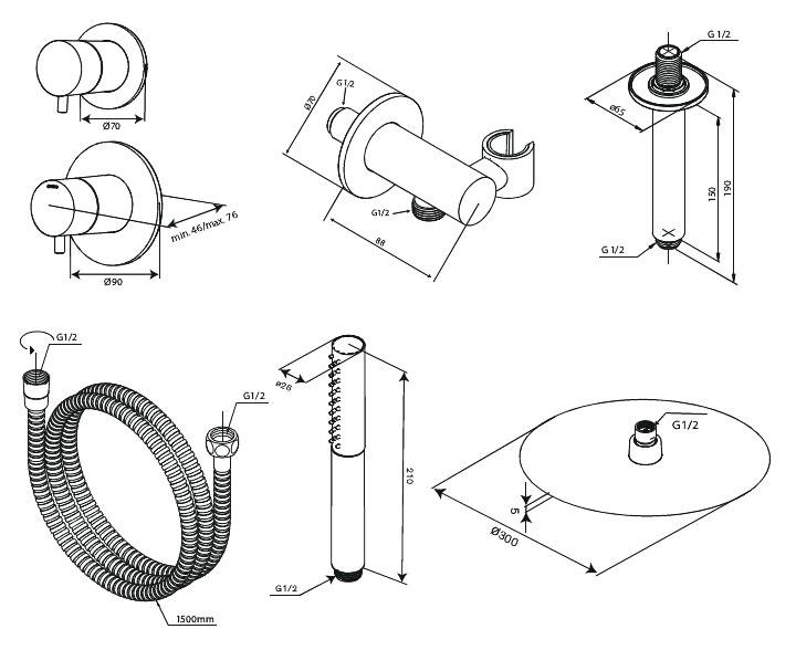 Damixa Iris DS 2 brusesystem til indbygning - Loft - Mat sort Damixa Iris DS 2 brusesystem til indbygning - Loft - Mat sort