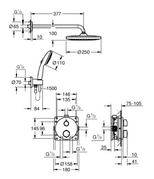 Grohe Precision 250 Vitalio Start komplet brusesystem til indbygning - Krom Grohe Precision 250 Vitalio Start komplet brusesystem til indbygning - Krom