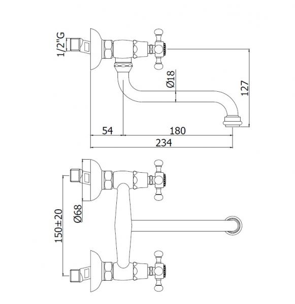 Lavabo Retro 2-grebsarmatur til badekar - Massiv messing Lavabo Retro 2-grebsarmatur til badekar - Massiv messing