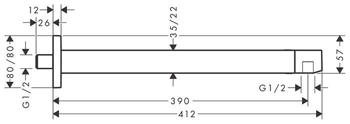 hansgrohe bruserbøjning E 39 cm 1/2" - Krom hansgrohe bruserbøjning E 39 cm 1/2" - Krom