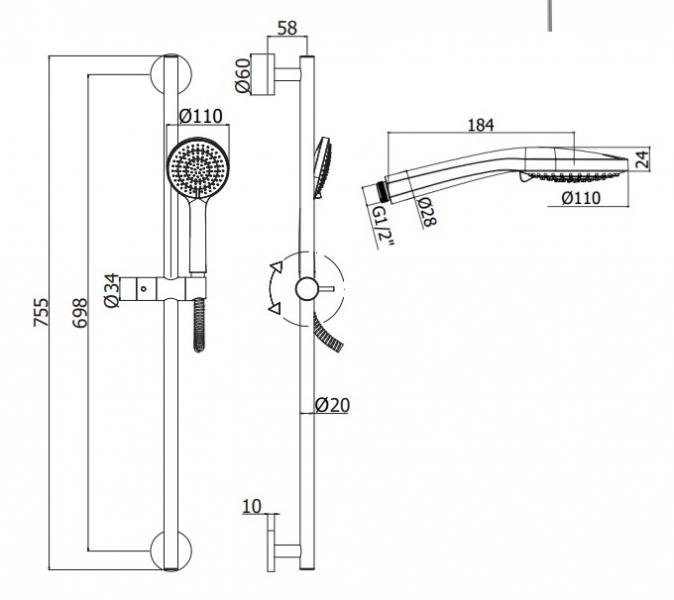 Lavabo Luca bruses&aelig;t m/rund h&aring;ndbruser - Krom