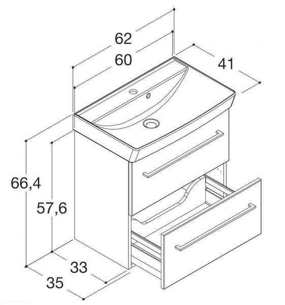 Dansani Mido 60 møbelsæt m/2 skuffer og Capella vask - Hvid mat Dansani Mido 60 møbelsæt m/2 skuffer og Capella vask - Hvid mat