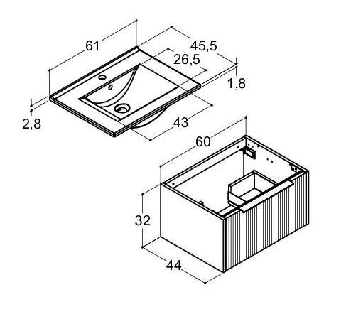 Dansani Mido+ Classic 61 møbelsæt m/Amber vask og 1 skuffe - Striber/mat sand Dansani Mido+ Classic 61 møbelsæt m/Amber vask og 1 skuffe - Striber/mat sand