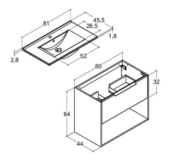 Dansani Mido+ Classic 81 m&oslash;bels&aelig;t m/Amber vask, 1 skuffe og &aring;bent rum - Mat lysebl&aring;