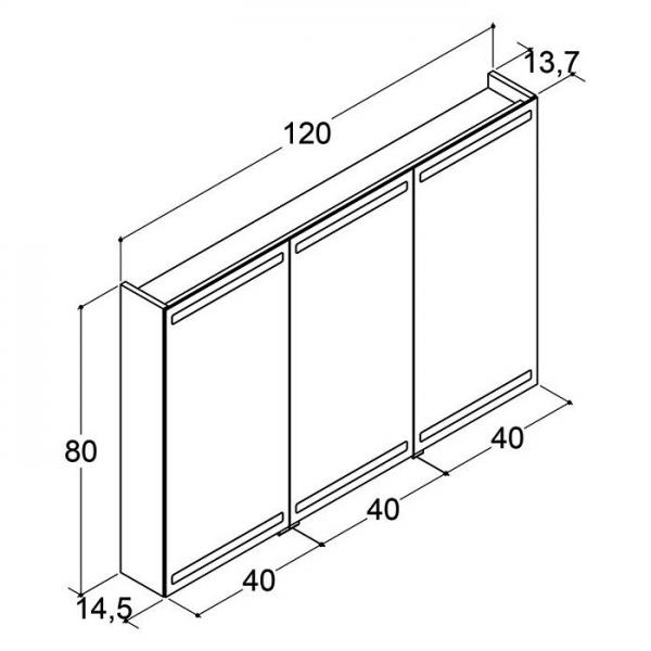 Dansani Level spejlskab 120 m/lys, lysstyring, 3 l&aring;ger og tr&aelig;bakker - Brun eg