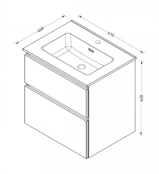 Sanibell Proline 60 m&oslash;bels&aelig;t m/2 asymmetriske skuffer - Sort eg