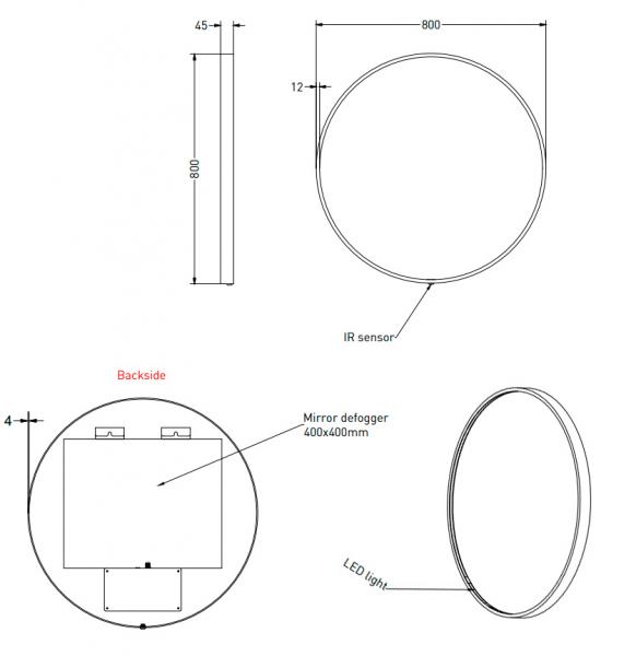 Sanibell Ink SP24 rundt spejl m/lys, varme og sensor &Oslash;80 - Mat sort
