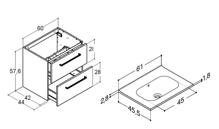 Dansani Mido+ 60 m&oslash;bels&aelig;t m/Kantate vask - Mat gr&aring;