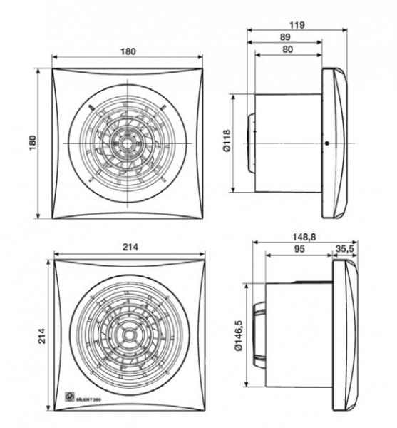 Thermex Silent 300 CZ badev&aelig;relsesventilator (standardmodel)