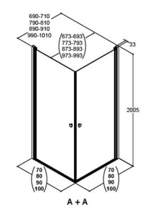 Dansani Match A+A bruseniche - 90x90 cm - Isglas/mat krom Dansani Match A+A bruseniche - 90x90 cm - Isglas/mat krom