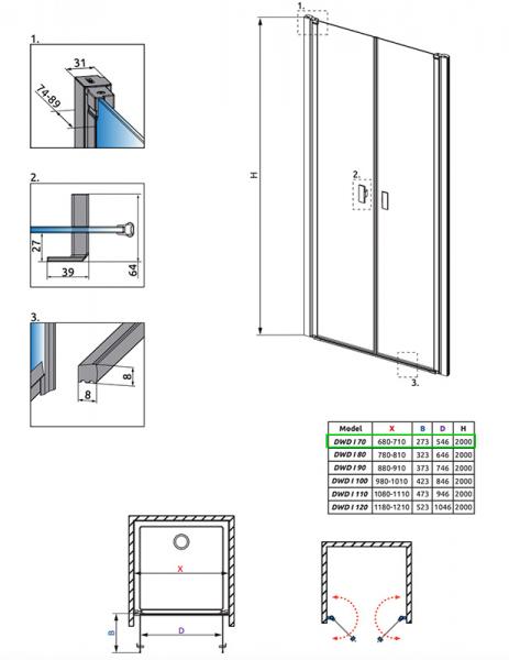 Strømberg Noma 30 dobbelt svingdør 700mm - Børstet gunmetal Strømberg Noma 30 dobbelt svingdør 700mm - Børstet gunmetal