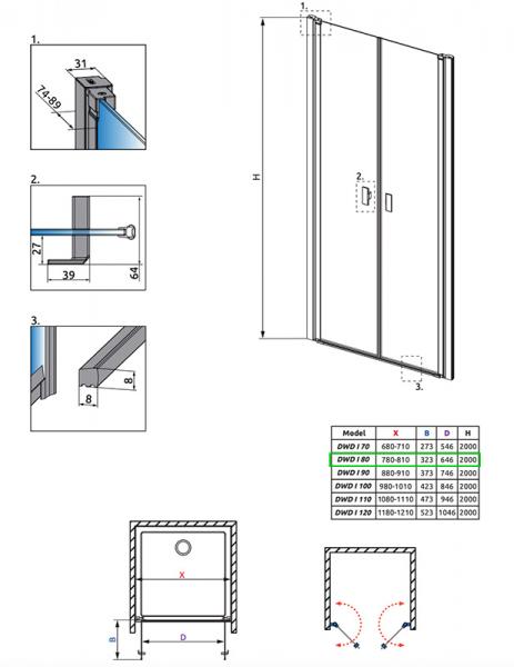 Strømberg Noma 30 dobbelt svingdør 800mm - Mat sort Strømberg Noma 30 dobbelt svingdør 800mm - Mat sort
