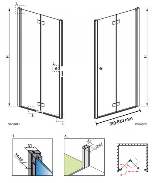 Str&oslash;mberg Noma 180 nichefolded&oslash;r 800mm - H&oslash;jre - Steel