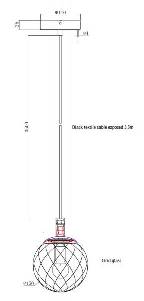 Cass&oslash;e Luna pendel m/bruntonet glas - B&oslash;rstet messing