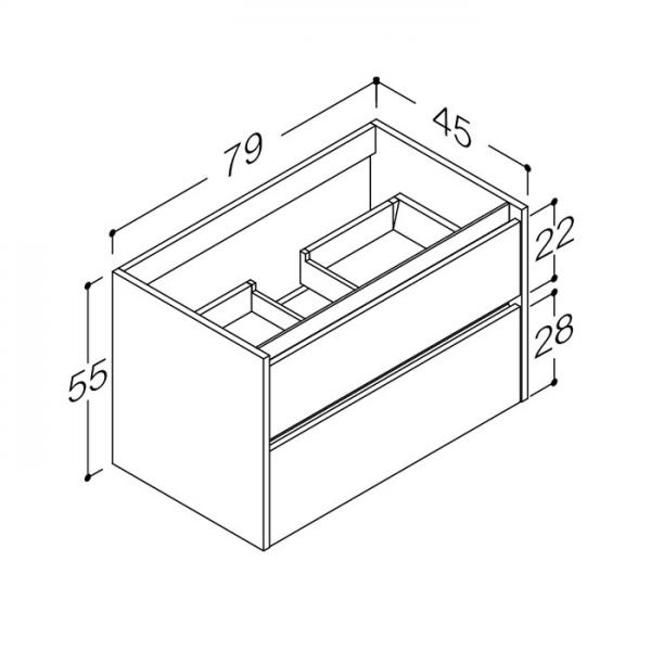 Str&oslash;mberg Lux 80 vaskeskab m/2 skuffer - Dyb bl&aring;